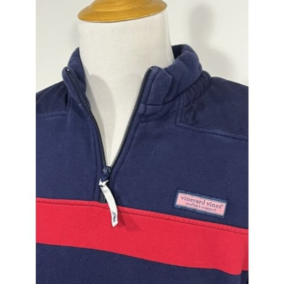 Mens M Vineyard Vines Martha's Shep Ian Rugby 1/4 Zip Red Blue Stripes Logo - Picture 2 of 8